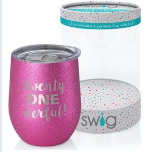 NWT SWIG Wine Cup/Glass 21 Birthday Pink Glitter